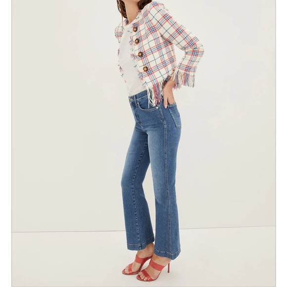 Veronica Beard Carson Ankle Flare Jean Tide Down High Rise Italian Denim Sz 25 - Picture 2 of 13